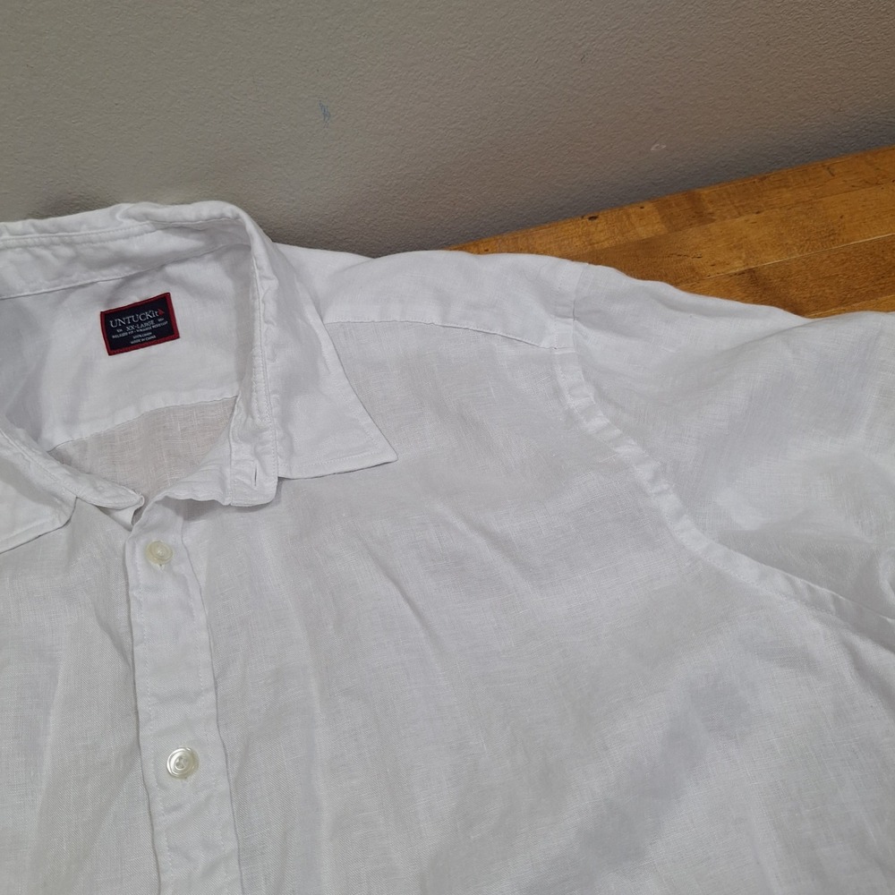 UNTUCKit Cameron WR Shirt Mens XX-Large White 100% Linen Short Sleeve 40878 Camp - Picture 4 of 8